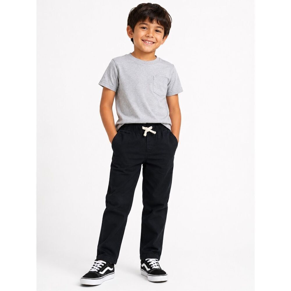 Wonder Nation Boys Black Drawstring Chino Pants Pull On Stretch Cotton S 6/7